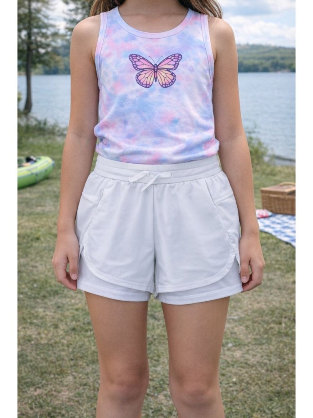 All in Motion size Large 10/12 Girl's 2-in-1 Athletic Mid-Rise White Shorts NEW